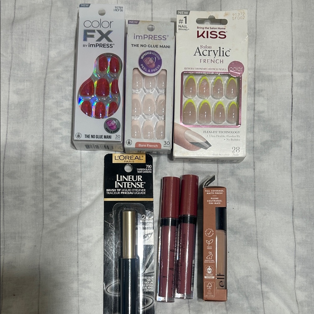 Kiss & imPRESS Press-On Nails + L'Oreal Lip & Liquid Lip Bundle